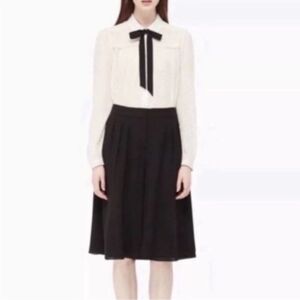 Kate Spade Coulottes Silk Chiffon Black A-Line Wide Leg Knee Skirt 8 NWT